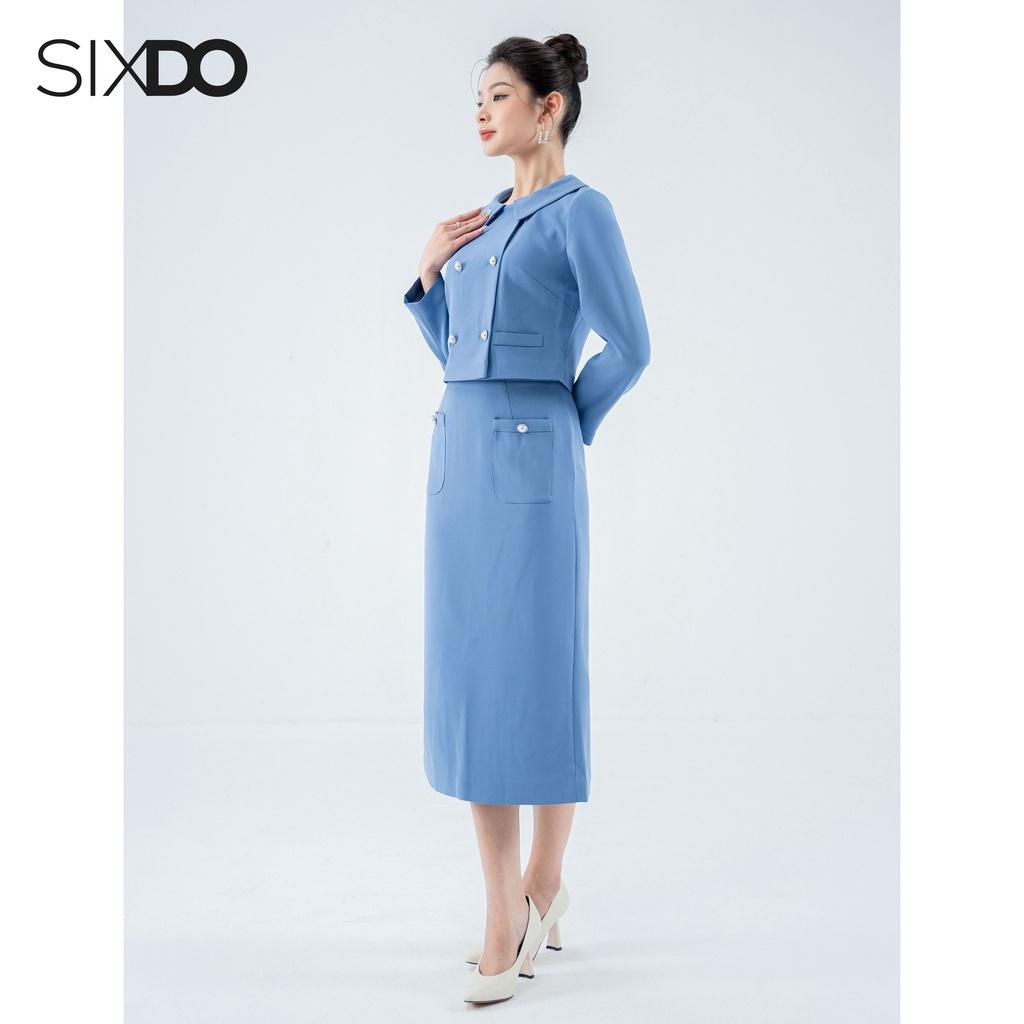 Áo Vest nữ xanh dài tay dáng lửng SIXDO