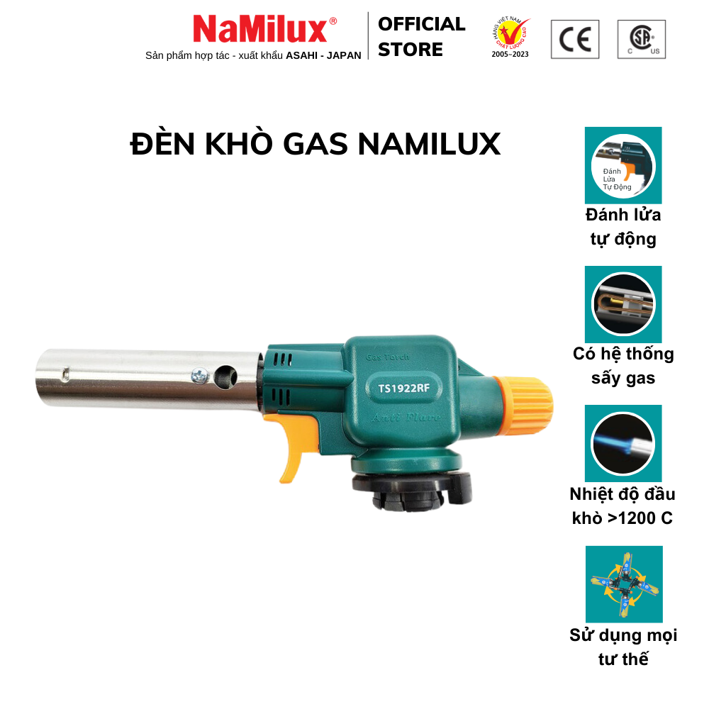 Đèn Khò Gas NaMilux TS1922RF/NH-T2922RF - Sử Dụng Mọi Tư Thế 360° - Đánh Lửa Tự Động -Công Suất 1,800W - Hàng Chính Hãng