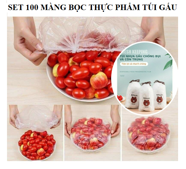 Túi 100 Màng Bọc Thực Phẩm Co Giãn - Túi Gấu Nâu Màng Bọc Thực Phẩm HBH