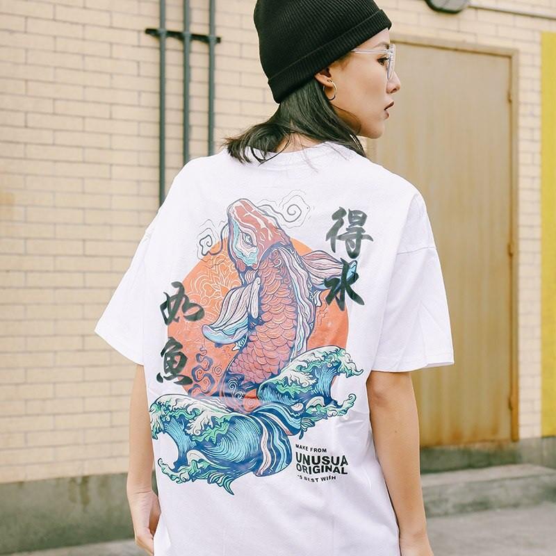 Áo phông nam nữ Unisex in hình Cá Koi màu trắng