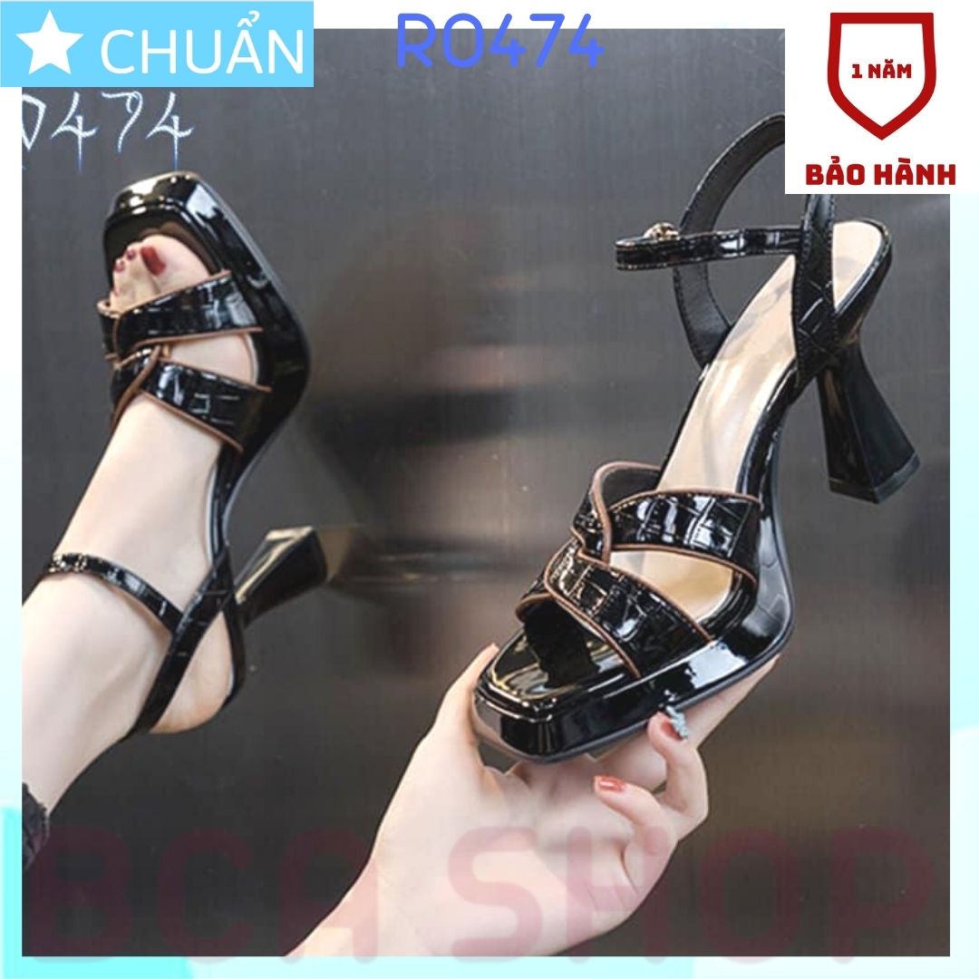 Giày cao gót nữ 8p RO474 ROSATA tại BCASHOP hở mũi có quai sau, vân cách điệu, có viền khác màu nổi bật - màu đen