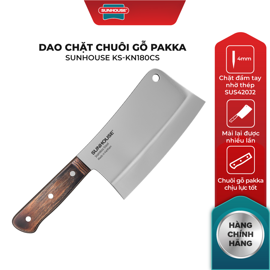Dao Chặt Chuôi Gỗ Pakka Sunhouse KS-KN180CS