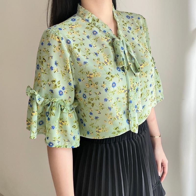ÁO SƠ MI HOA NHÍ CỘT NƠ CỔ