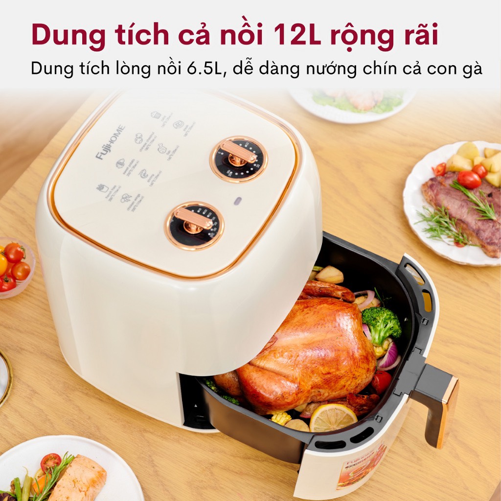 Nồi chiên không dầu 6.5L nhập khẩu Nhật Bản Fujihome A6W tự ngắt an toàn chống dính cao cấp - hàng chính hãng