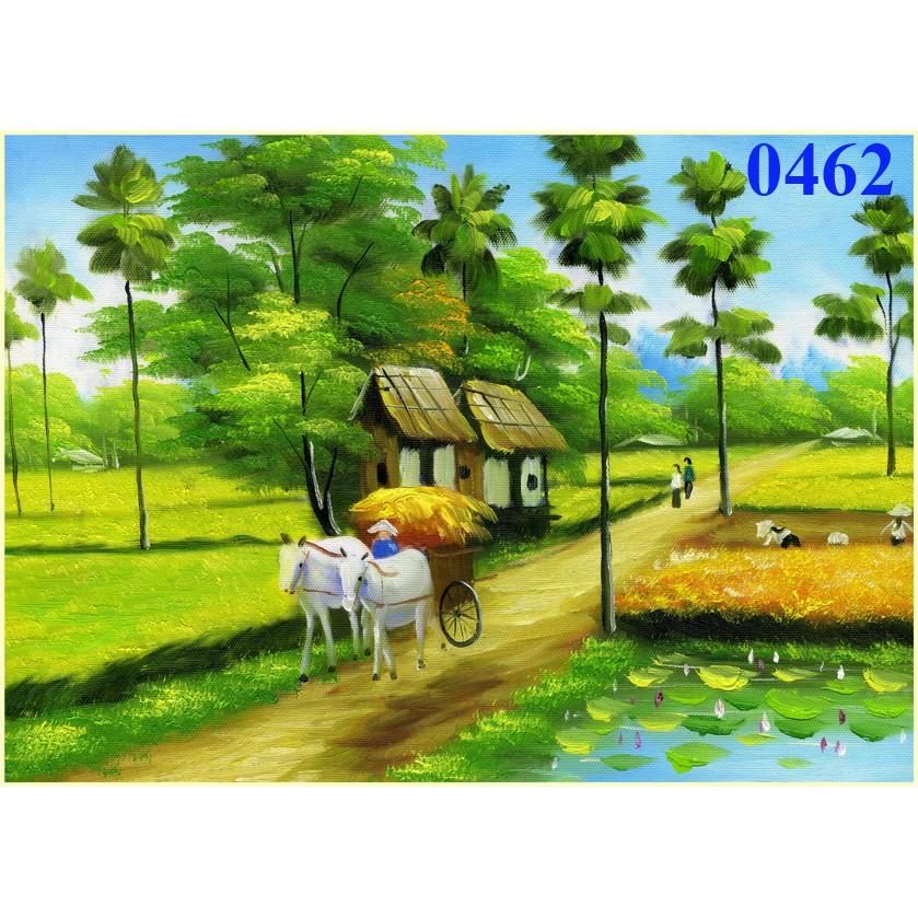 Tranh in sơn dầu treo tường tự chọn Cảnh làng quê Việt Nam HD-CB8-1Tr KT 45 x 32 cm