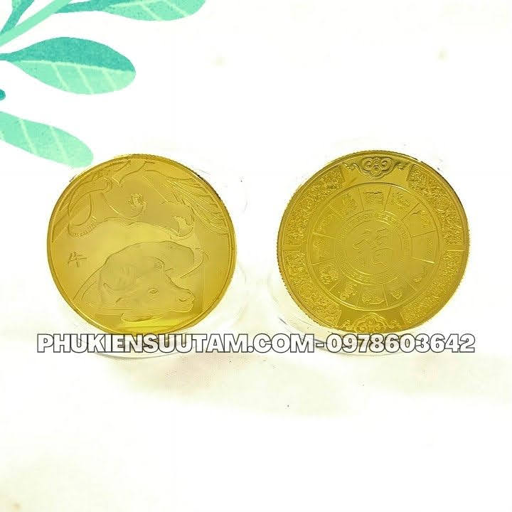 Xu 12 Con Giáp Tuổi Sửu, đường kính: 4cm, màu vàng - SP005818