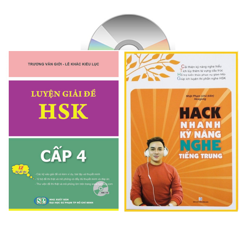 Combo 2 sách Luyện giải đề thi HSK cấp 4 có mp3 nge +Hack nhanh kỹ năng nghe tiếng Trung+DVD tài liệu