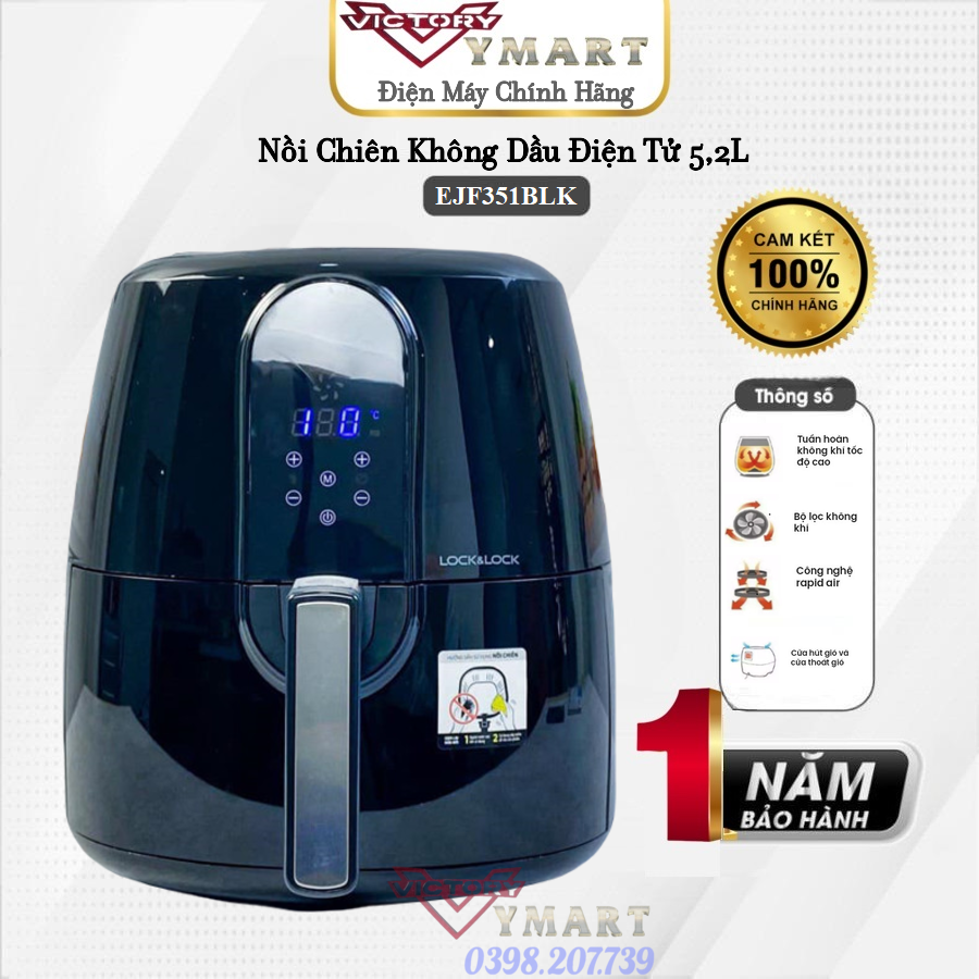 Nồi Chiên Không Dầu Lock&Lock EJF351BLK - Hàng chính hãng
