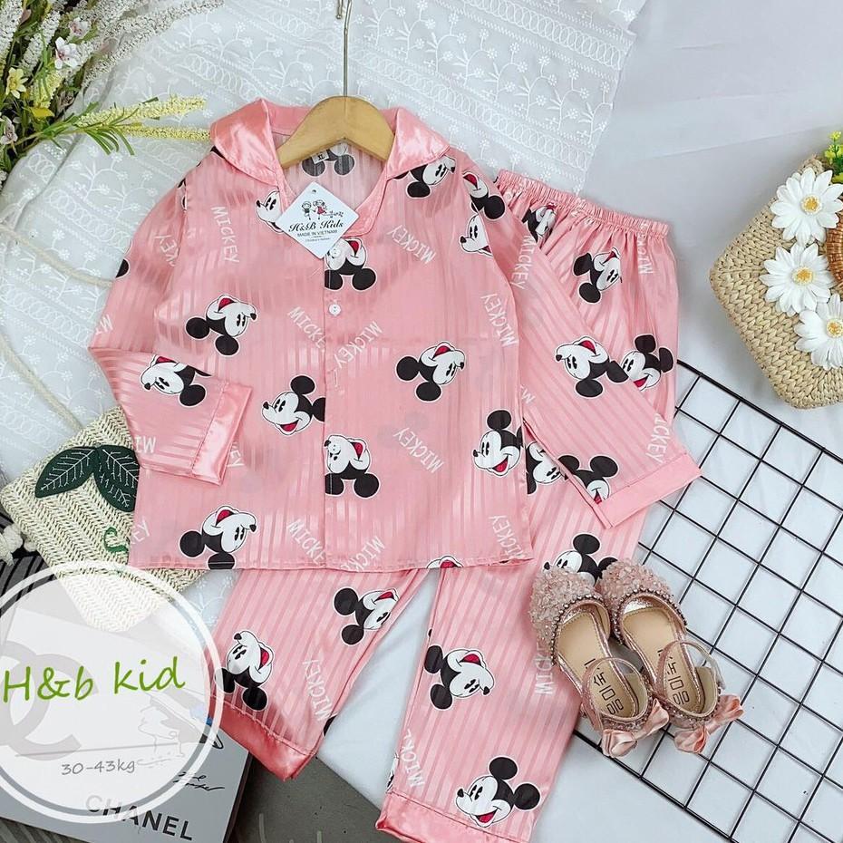 BỘ MẶC NHÀ PIJAMA DÀI TAY LỤA GẤM CAO CẤP CHO BÉ GÁI