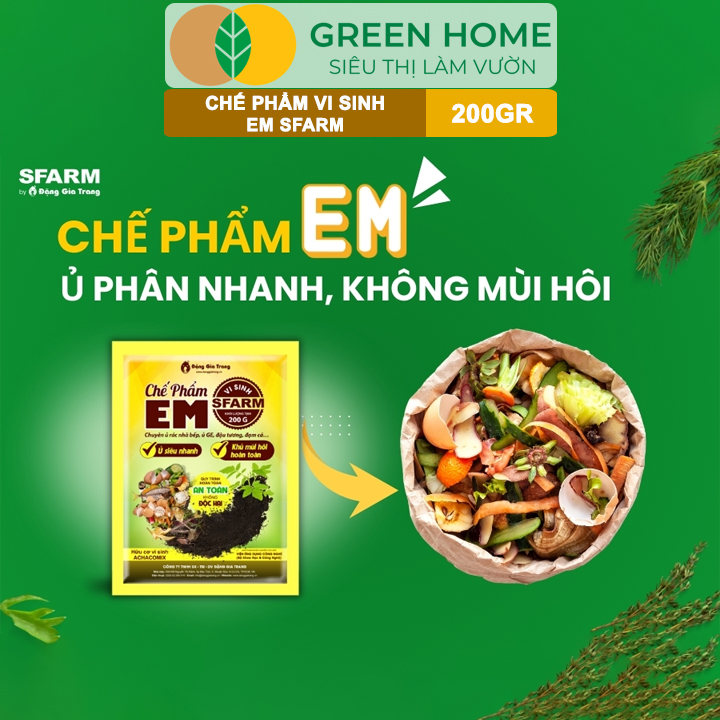 Chế Phẩm Vi Sinh EM Sfarm GreenHome, 200g, Ủ Phân Hữu Cơ Nhanh, Khử Mùi, Cải Tạo Đất Hiệu Quả
