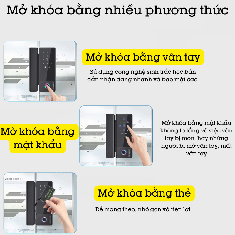 Khóa vân tay cửa kính cường lực thông minh không khoan đục JD-S1