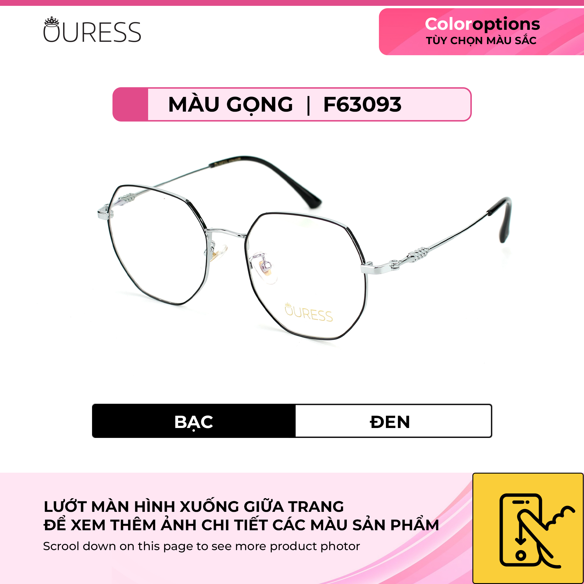 Gọng kính cận F63093 chất liệu titan thời trang mắt kính OURESS nam nữ siêu nhẹ siêu bền
