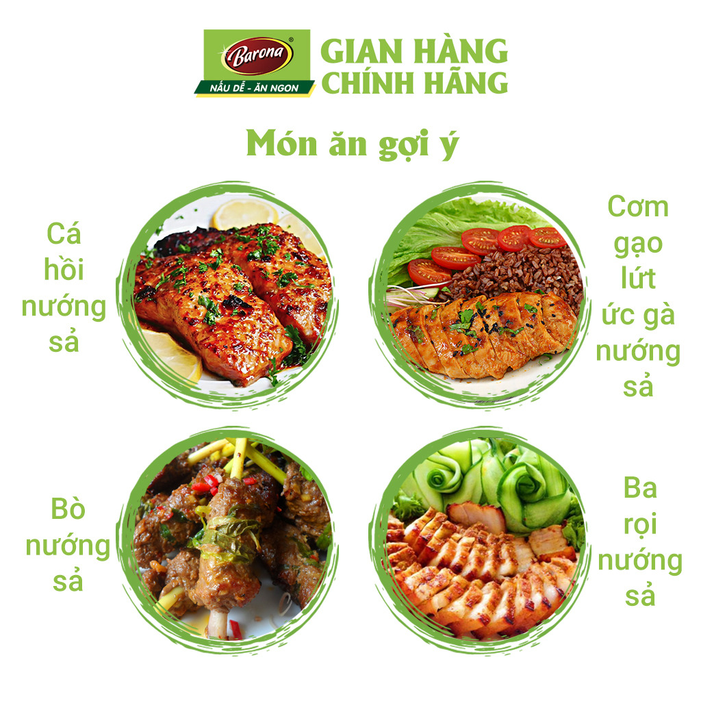 Combo 1 hộp (20 gói) Gia Vị Thịt Nướng Sả Barona 80g ướp ngon chuẩn vị không cần nêm nếm