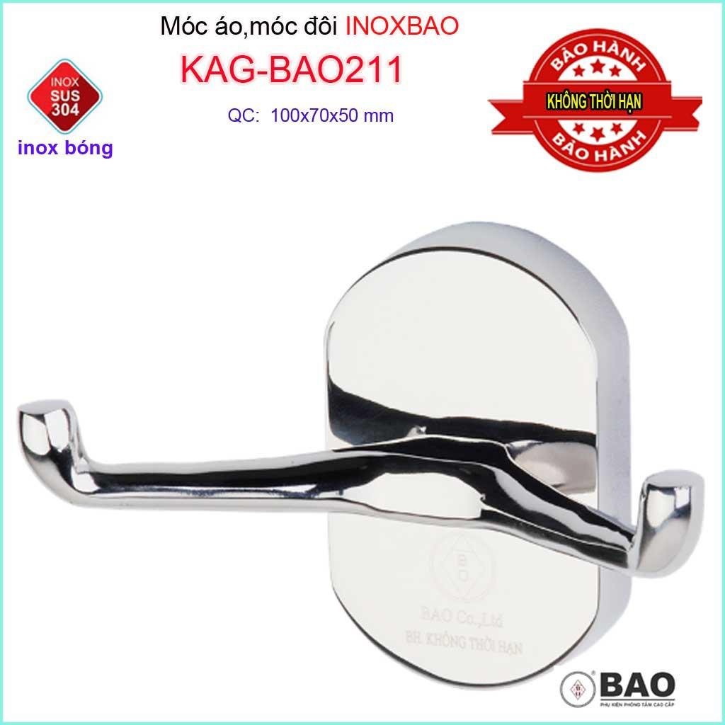 Móc đôi Inox Bảo KAG-BAO211, móc 2 treo đồ nhà tắm SUS304 đế đúc thiết kế tuyệt đẹp sang trọng tinh tế đến từng chi tiết