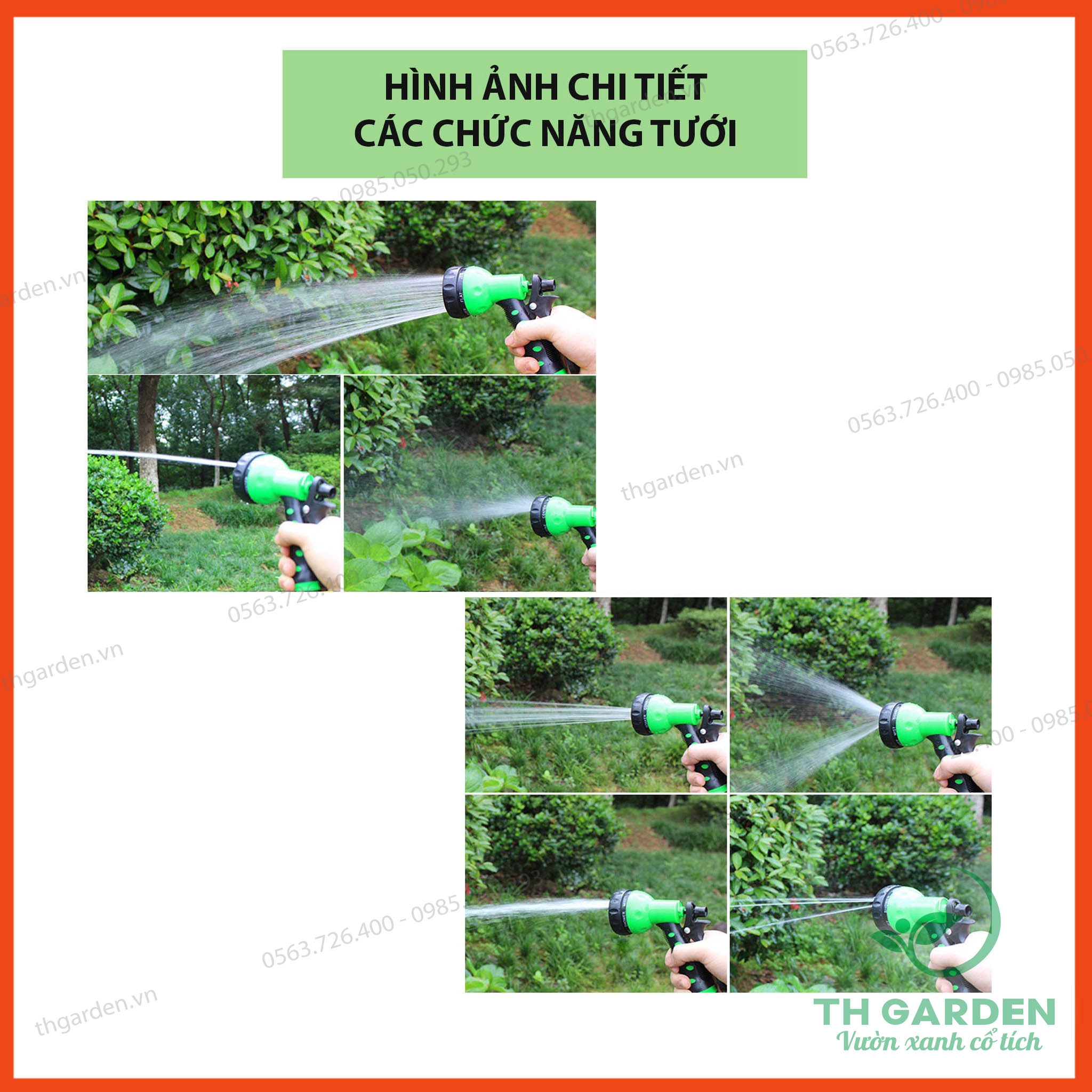 Vòi tưới cây đa năng TH Garden - Vòi xịt nước tưới cây 7 chế độ - Lò xo co giãn chịu áp - Xịt rửa xe đa năng