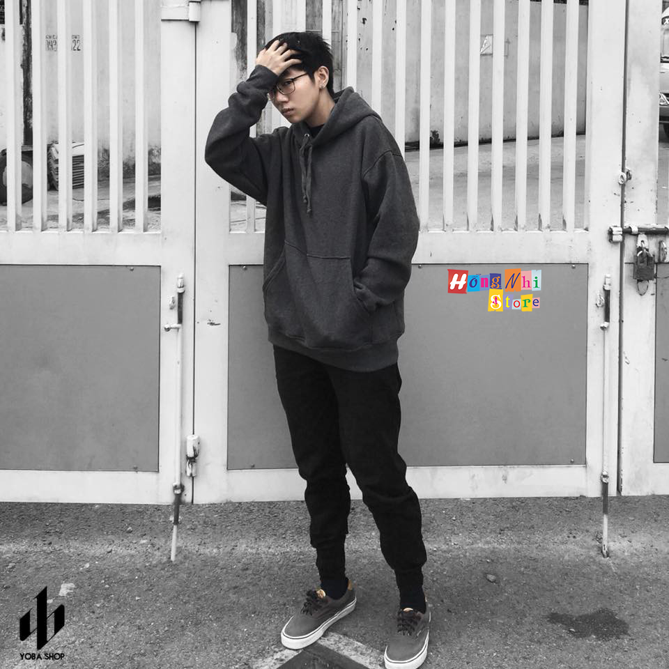 Áo Khoác Hoodie Trơn Ulzzang Unisex Màu Xám Đen Chất Nỉ Bông Cao Cấp Dáng Rộng Nam Nữ - MM