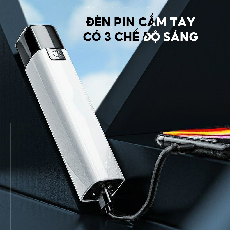 Đèn Pin Cầm Tay Mini Bỏ Túi Ánh Sáng Trắng Có 3 Chế Độ Sáng Sạc Pin USB Tiện Lợi