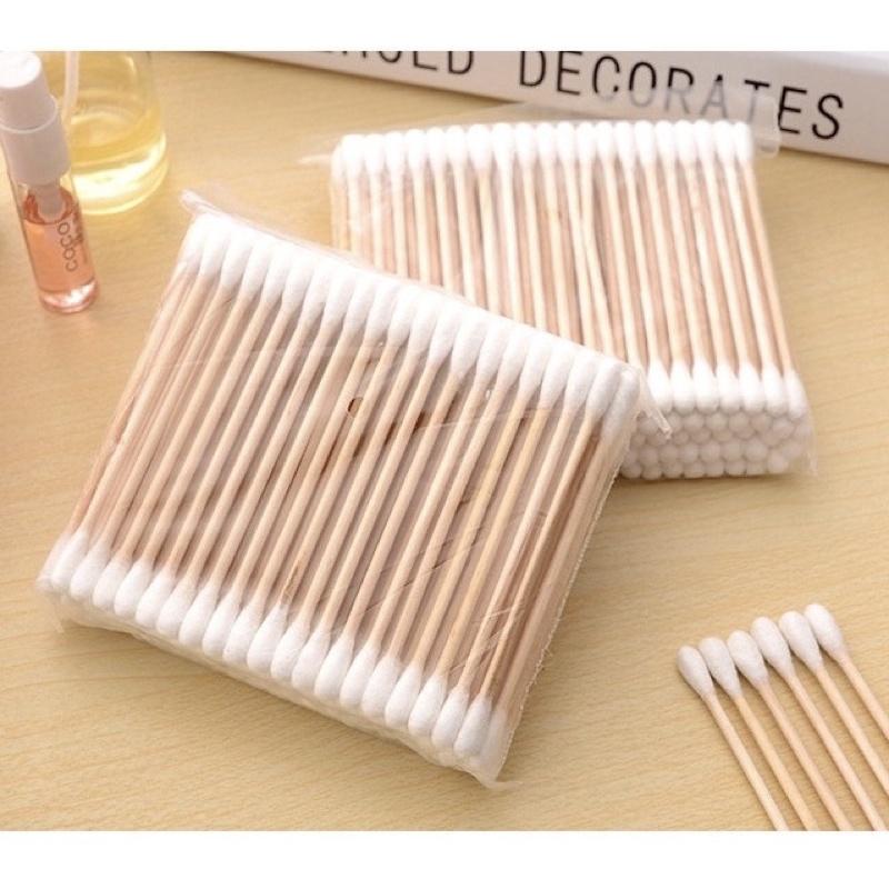 Tăm Bông Cán Gỗ Nặn Mụn Cao Cấp Gói 80 Que