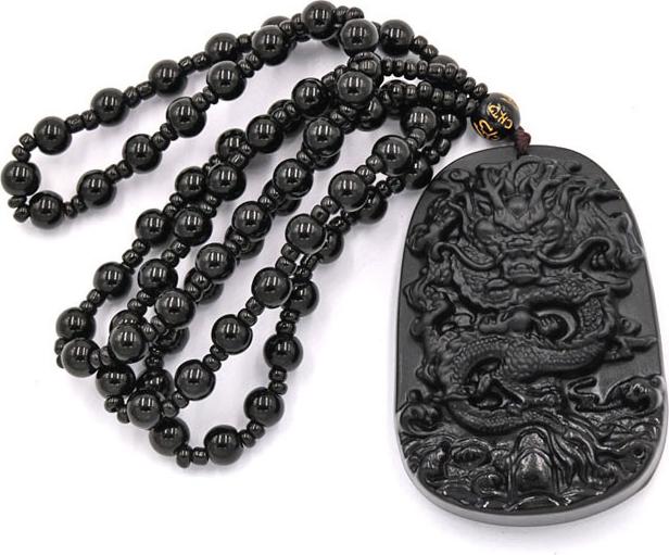 Vòng cổ tượng Rồng đá thạch anh đen DTRD15