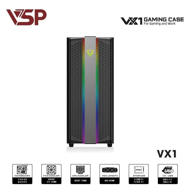 Vỏ Máy Tính Case VSP VX1 Đen – Hàng Chính Hãng