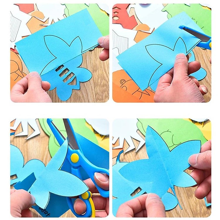 Bộ Đồ Chơi Cắt Giấy Thủ Công Cho Bé: 240 Giấy Màu Và 2 Kéo Nhựa Cắt An Toàn Tiện Dụng - Tặng kèm 1 bấm móng tay hoạt hình cho bé GROFA