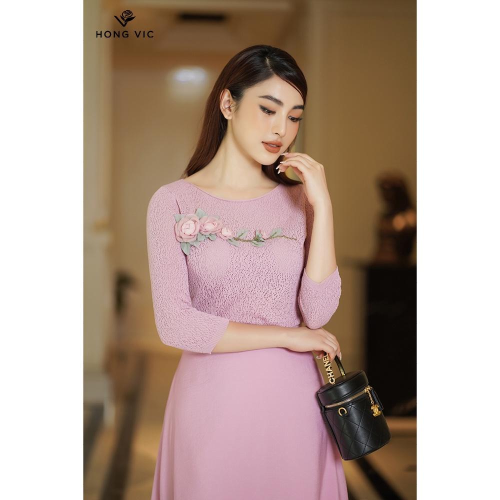 Áo nữ thiết kế Hongvic len lưới hồng AL15
