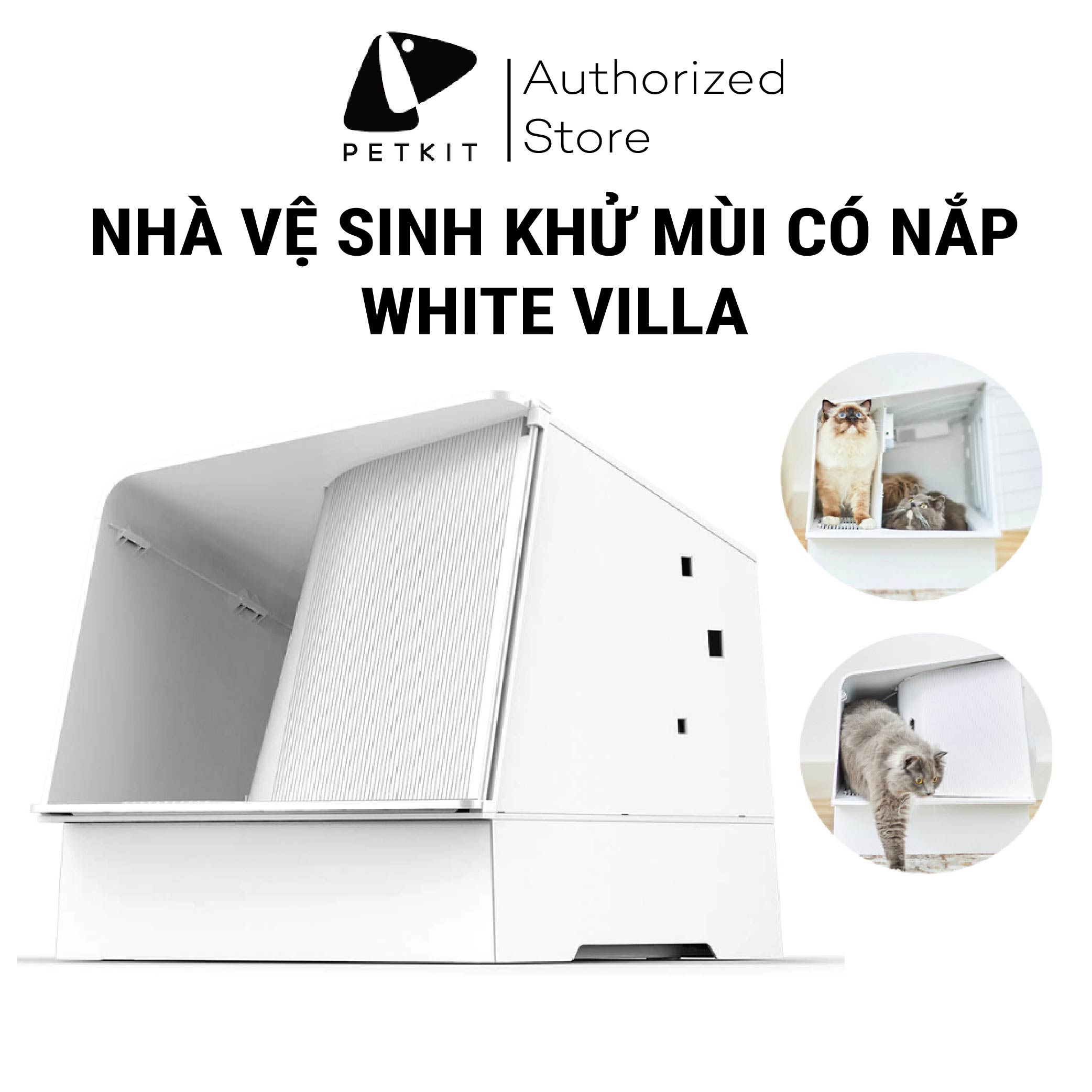 Nhà Vệ Sinh Cao Cấp Cho Mèo White Villa Petkit Kín Đáo, Chống Văng Cát, Khử Mùi Hiệu Quả