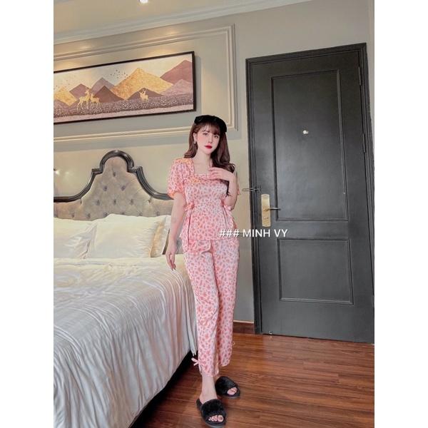 Bộ Pijama Tay Rơi Cổ Vuông Lụa Cao Cấp Họa Tiết Đẹp Mềm Mượt_Minh Vy