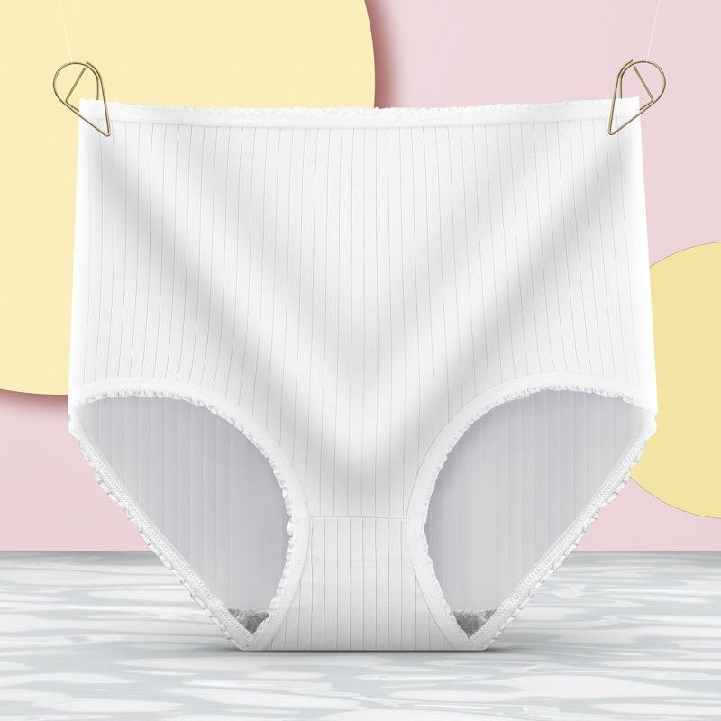 Quần lót nữ CẠP CAO cotton GÂN TĂM VIỀN REN,mềm mịn thoáng khí, thấm hút mồ hôi tốt, vải dày dặn Wo