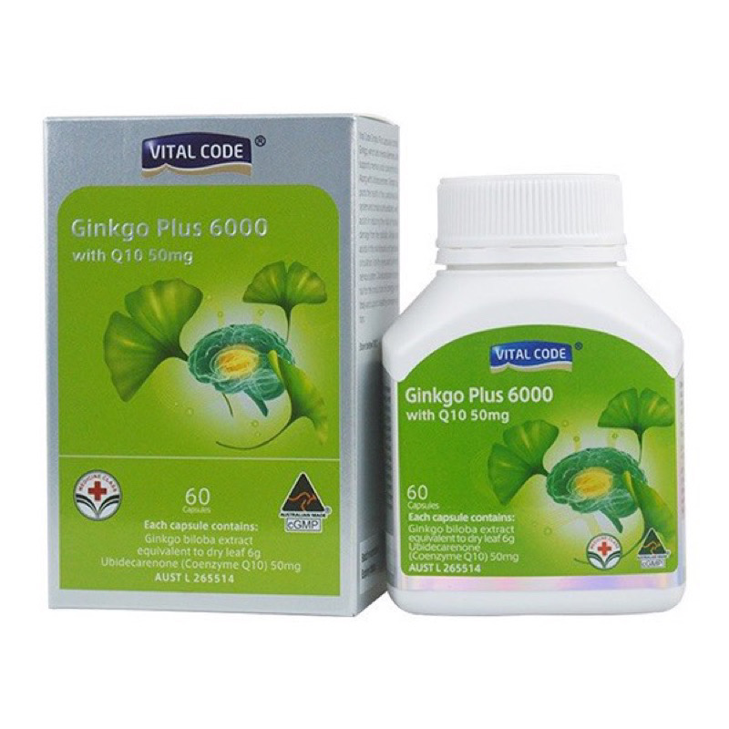 ￼Viên uống bổ não Vital Code Ginkgo Plus 6000 with Q10 50mg 60 viên