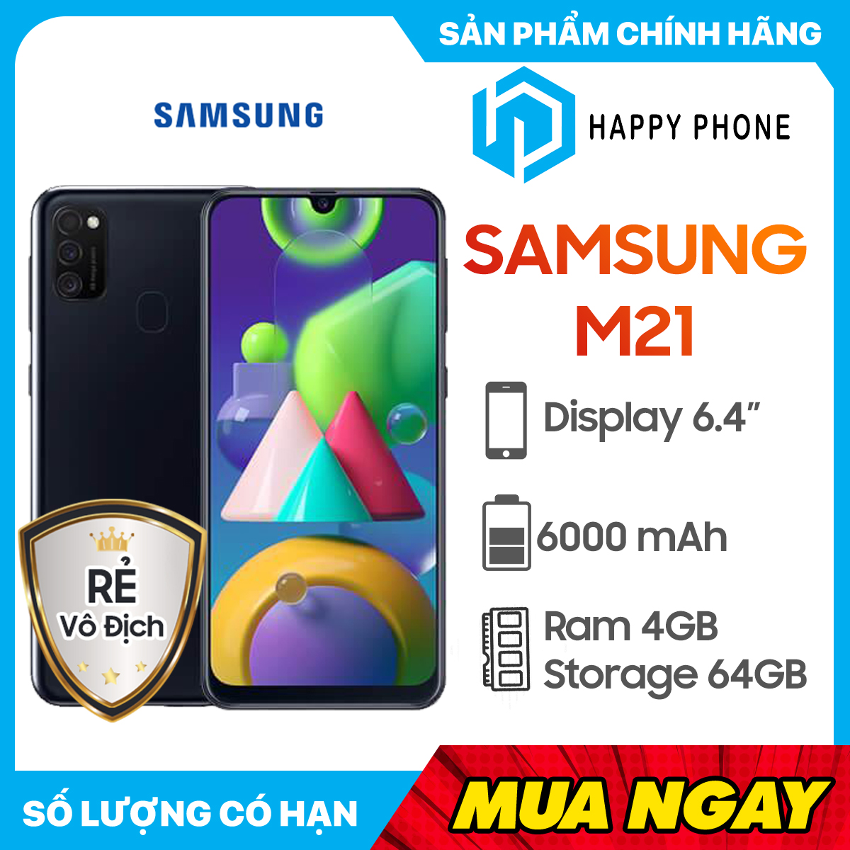 Điện thoại Samsung Galaxy M21 (4GB/64GB) - Hàng chính hãng - Đã kích hoạt bảo hành điện tử