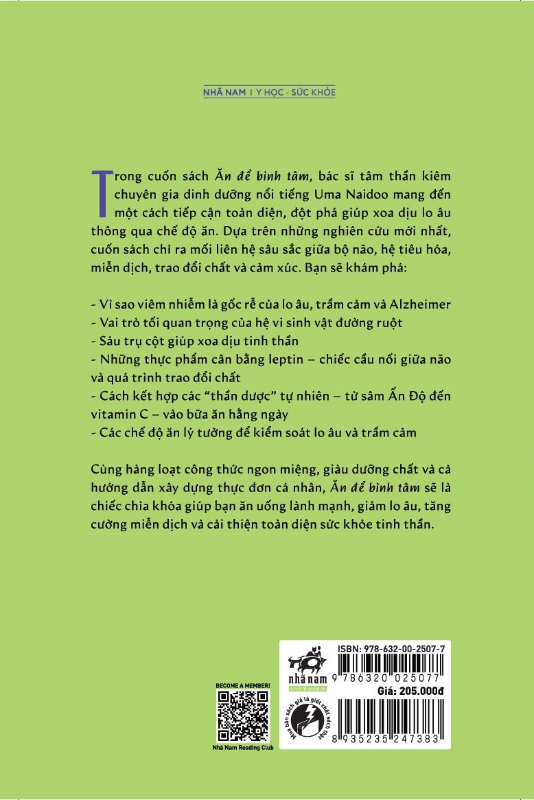 Sách - Ăn Để Bình Tâm - Hướng Dẫn Dinh Dưỡng Đột Phá Giảm Lo Âu Hiệu Quả