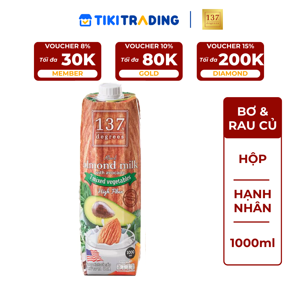 Sữa hạt Hạnh Nhân Bơ &amp; Rau củ 137 DEGREES 1000ml