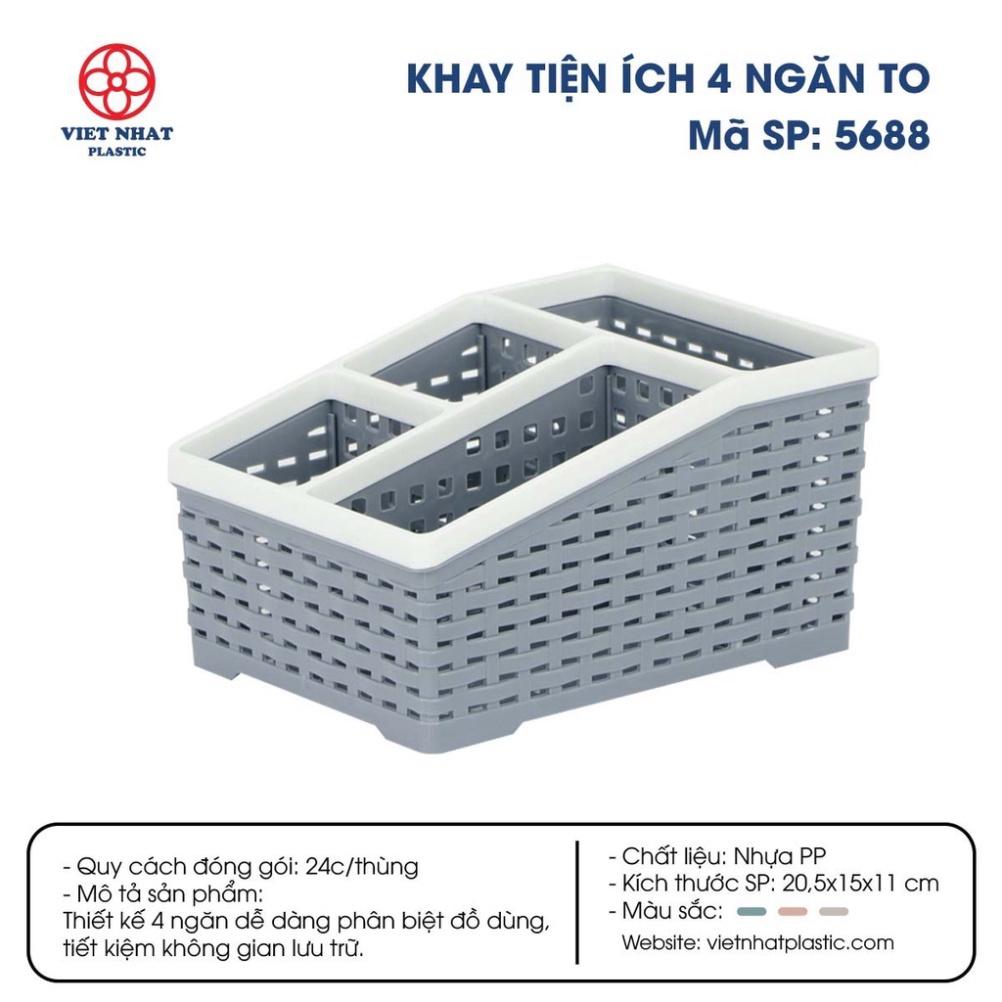 Khay nhựa tiện ích 4 ngăn mới  loại to Việt Nhật 5688, khay để bàn đựng bút,Cao Cấp Bền Đẹp