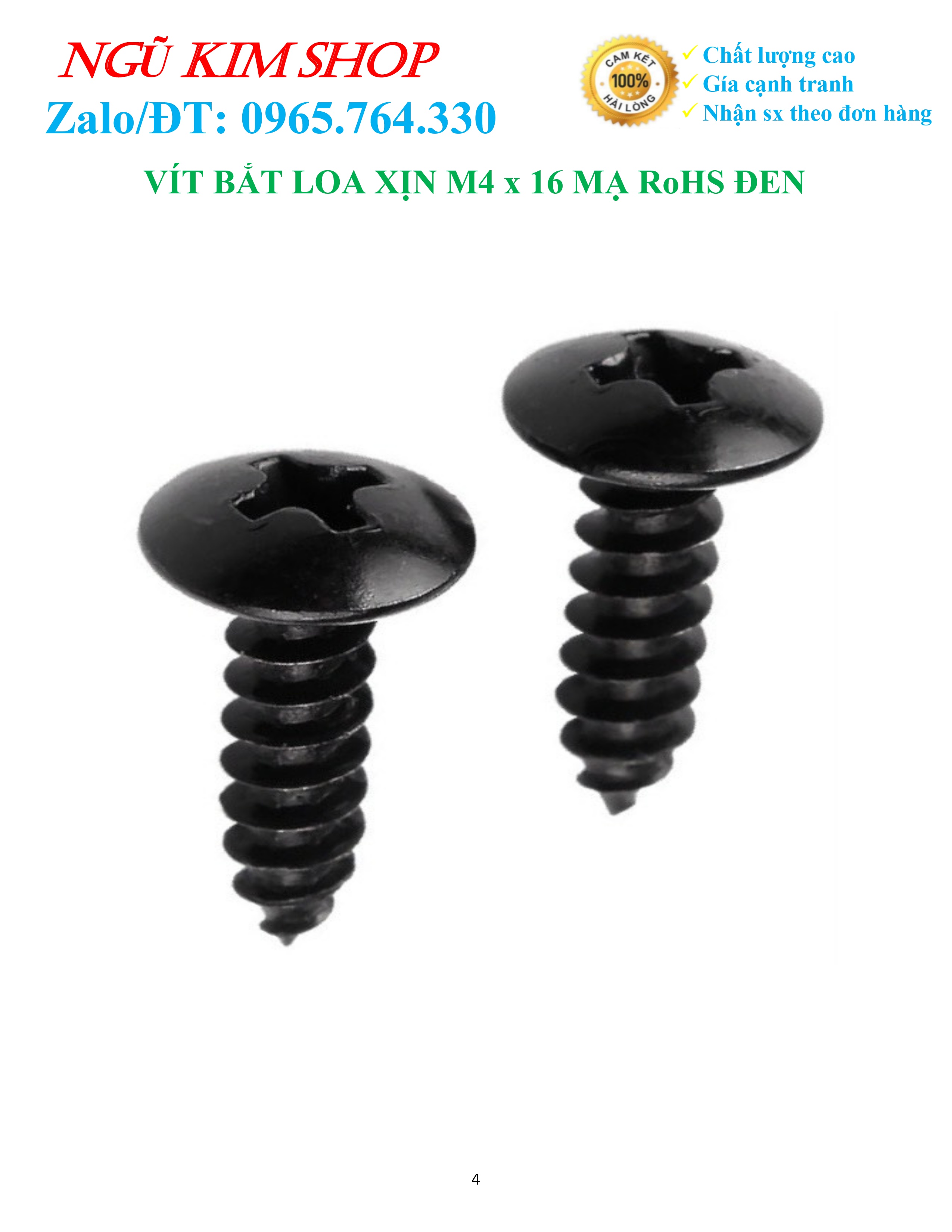 VÍT BẮT LOA XỊN _ M4 x 16 XI RoHS ĐEN
