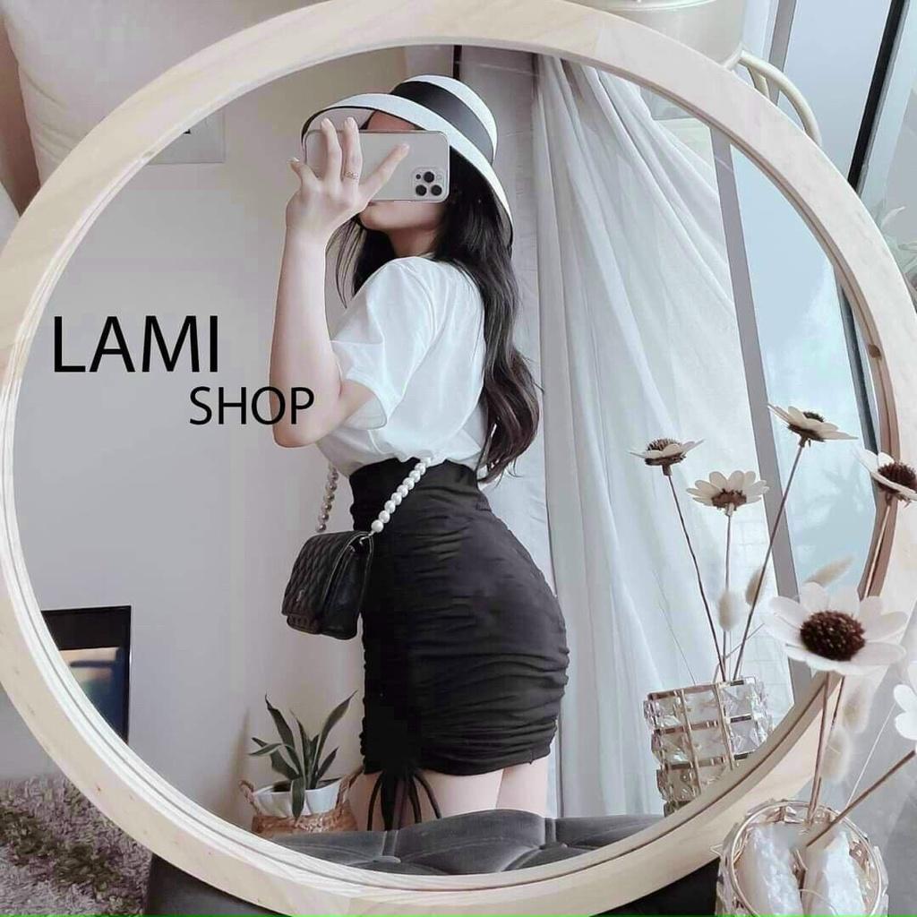 Set áo thun họa tiết chữ siêu xinh mix chân váy rút dây bên hông siêu hot không kém phần sexy