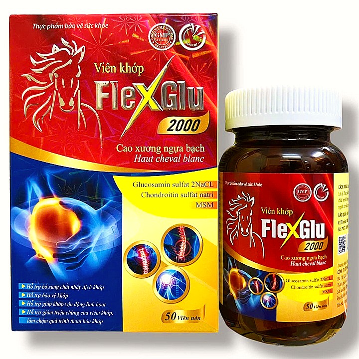 Viên uống FlexGlu 2000 hỗ trợ đau nhức xương khớp, thoái hoá khớp, đau mỏi khớp, cứng khớp gây vận động khó khăn - Mã số 1300