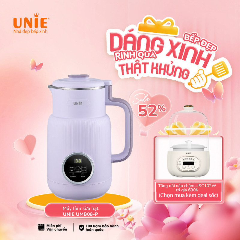 Máy làm sữa hạt Unie chính hãng UMB08, UMB08 PRO công suất 600W, máy sữa hạt dung tích 600ml, 5 chức năng xay nấu tiện lợi, xay nhuyễn mịn mọi thực phẩm, vệ sinh dễ dàng, chất liệu an toàn sức khỏe