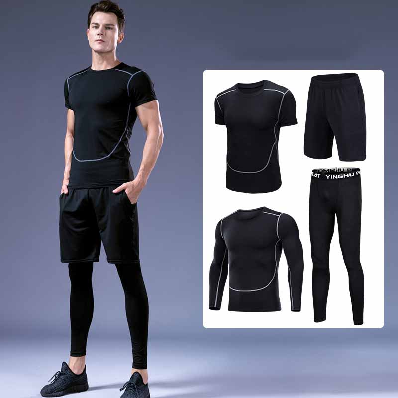 Set 4 in 1 Quần áo gym nam, Quần áo legging nam, Quần áo gym giữ nhiệt nam - Thích hợp tập gym, đá bóng, chạy bộ, bóng rổ hoặc giữ ấm cơ thể - Quần áo tập gym nam chất liệu thun lạnh cao cấp ôm body (SP015)