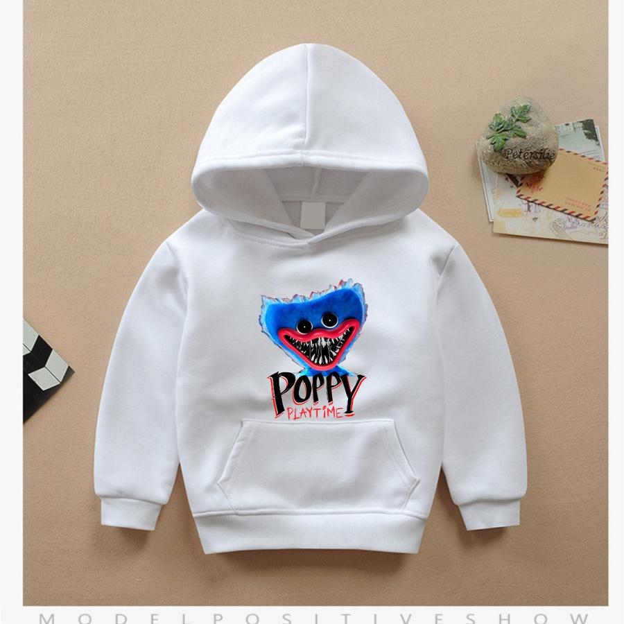 Áo hoodie trắng in hình Poppy Playtime Game chất nỉ bông đủ size cho bé trai bé gái