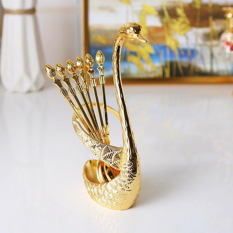 Bộ thìa dĩa thiên nga mạ vàng sang chảnh