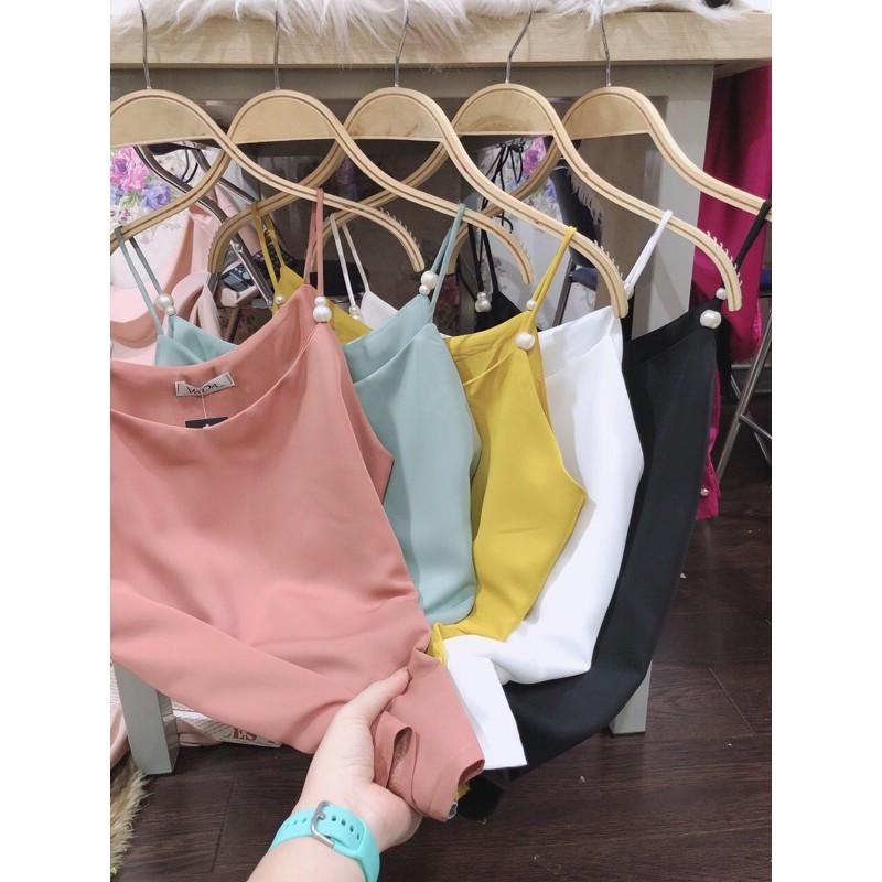 Áo lụa 2 dây siêu xinh phối hạt ngọc cao cấp, thiết kế áo tuy đơn giản nhưng sang trọng hàng chất đẹp - A999VDVDVDVD