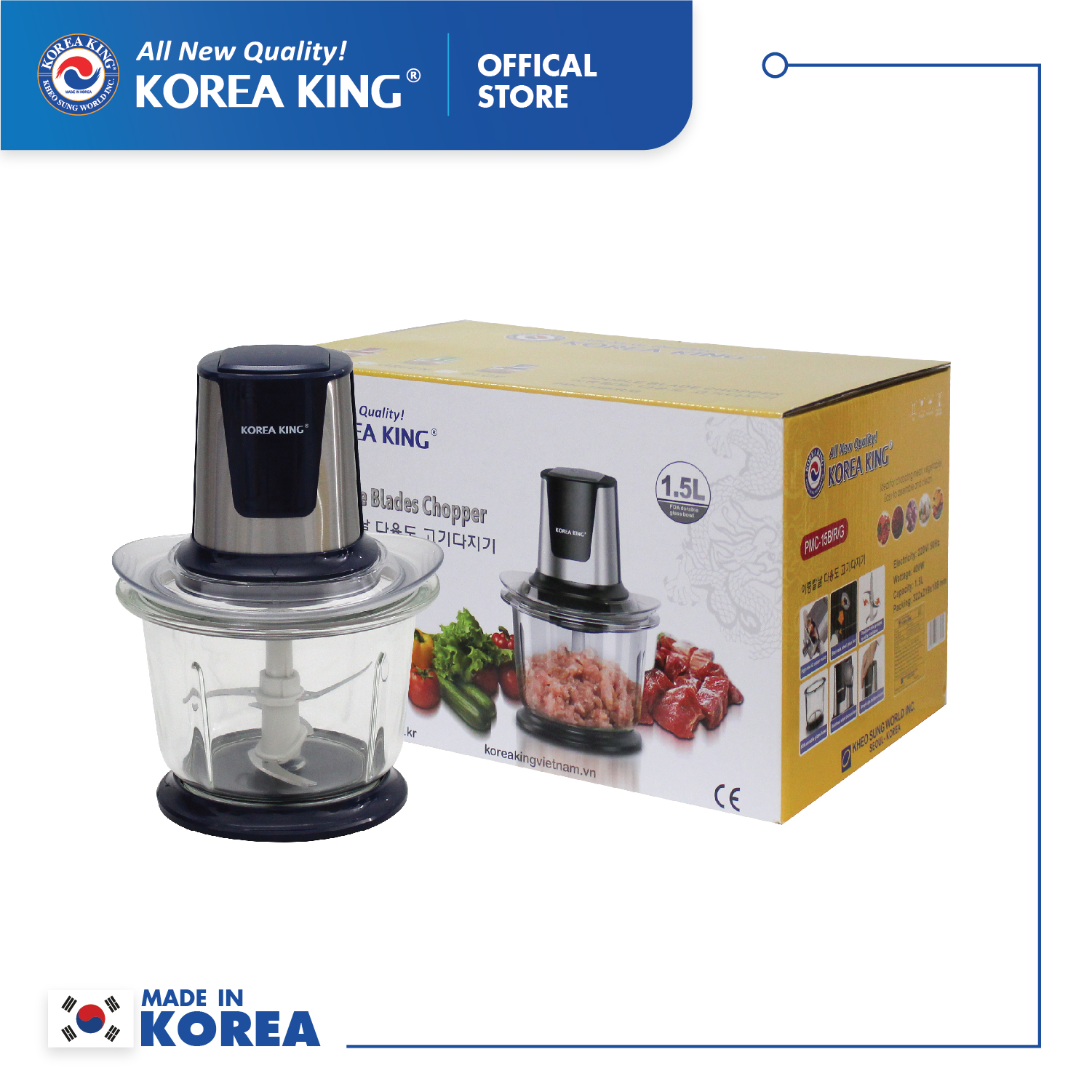 Máy xay thịt Korea King 1.5L PMC-15B/R/G - Hàng chính hãng