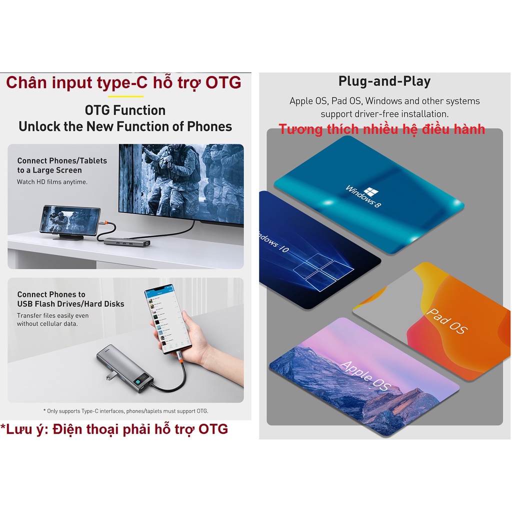 Hub / Bộ chia cổng Type-C đa năng 9 in 1 Baseus Metal Gleam Series CAHUB- CAHUB-CU0G _ Hàng chính hãng