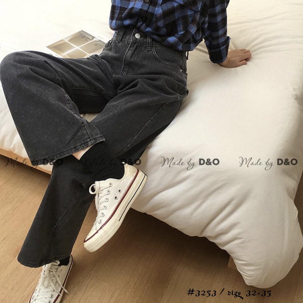 Quần Jeans Ống Rộng QJ002 / Ống Suông Lưng Cao Qua Rốn BigSize - Không Giãn - XÁM TRƠN / XÁM RÁCH 1 GỐI