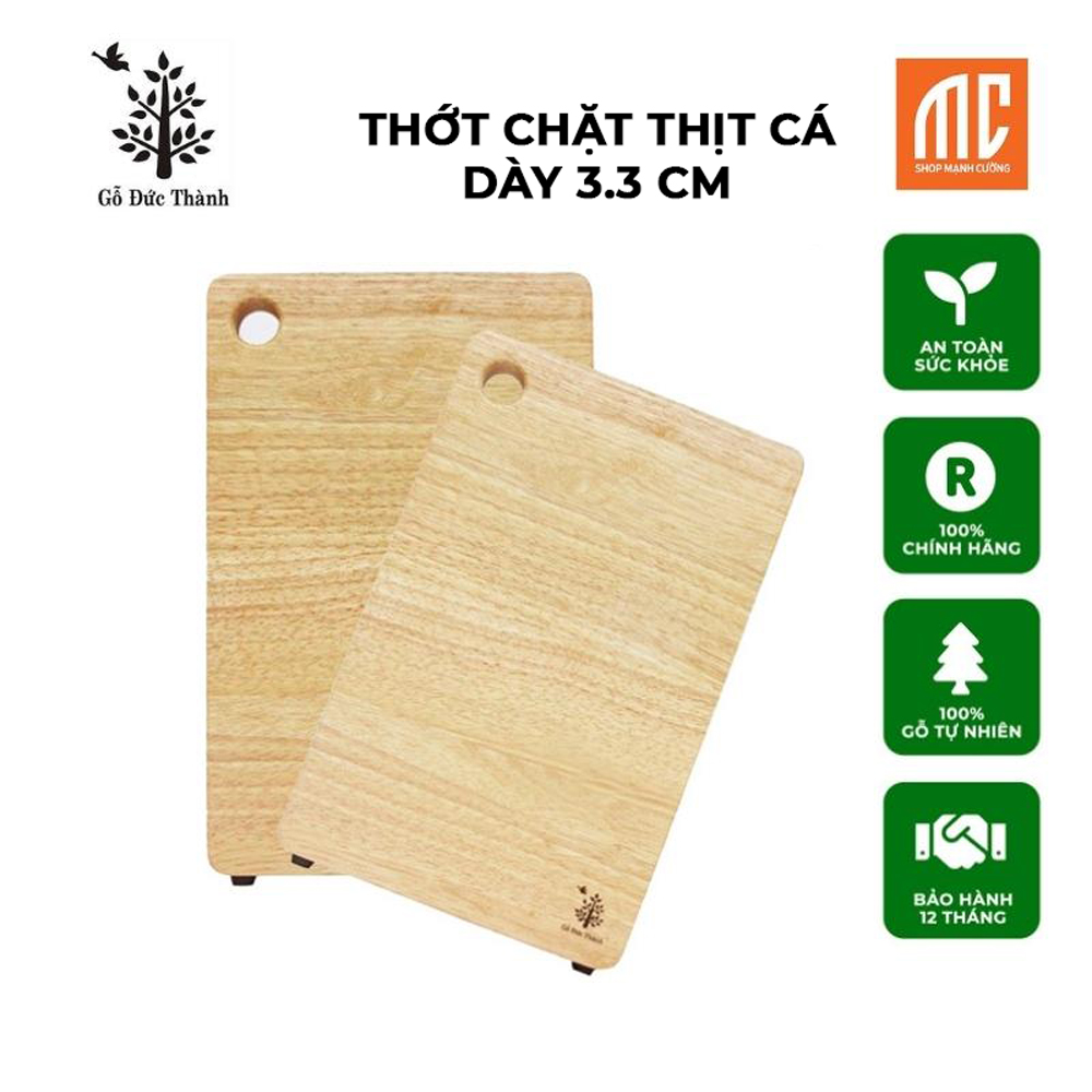 Thớt Đôi sống - chín 2 kích thước dày 3.3cm, cỡ Đại giá rẻ chặt thịt cá bằng gỗ sạch kháng khuẩn có rãnh lỗ treo, có chân chống nước_ Gỗ Đức Thành