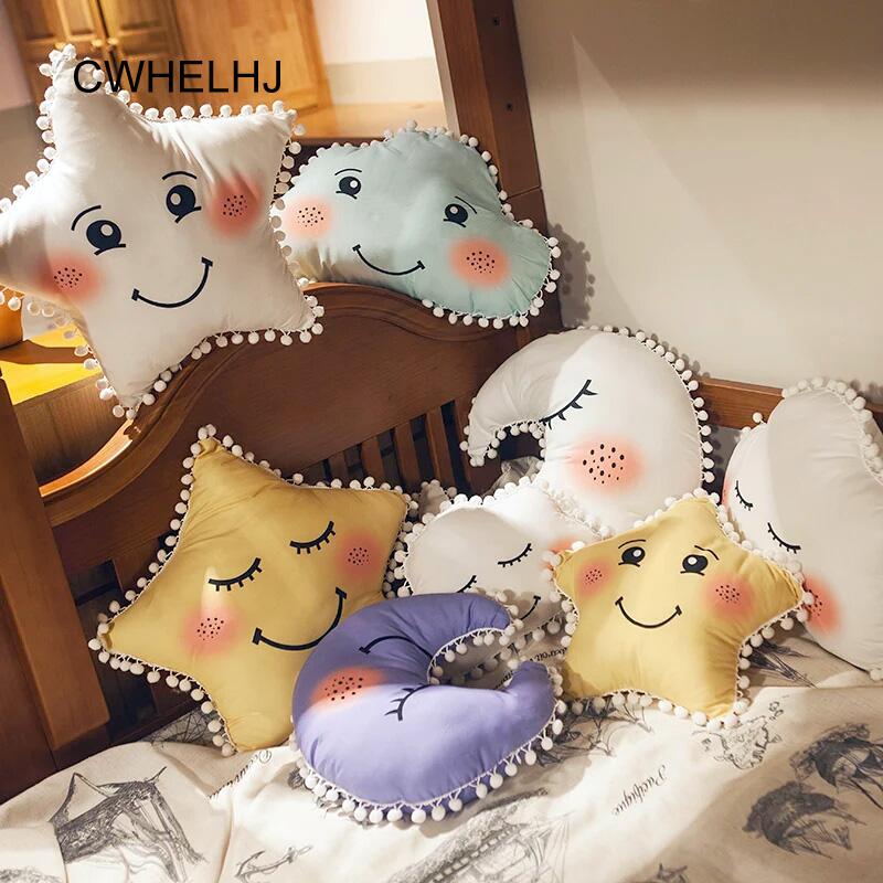 1 pc Phim Hoạt Hình Star/Trăng/Khuôn Mặt Tươi Cười Trẻ Em Ngủ Cushion Dễ Thương Clouds Lông Mi Trẻ Em Phòng Trang Trí Sang Trọng Gối đệm Bóng