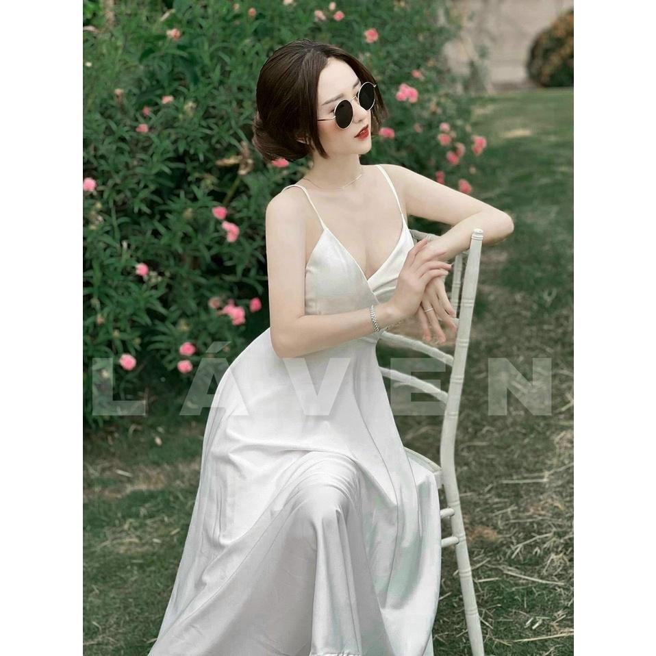 FREE SHIP Đầm maxi 2 dây chéo ngực đan dây lưng chất liệu lụa 2 lớp có mút ngực thiết kế SANG CHẢNH KIM GIA DS