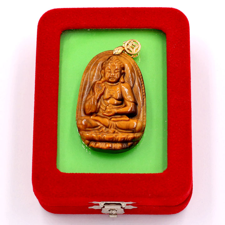 Mặt dây chuyền Phật A Di Đà - đá mắt hổ 5cm - kèm hộp nhung - tuổi Tuất, Hợi