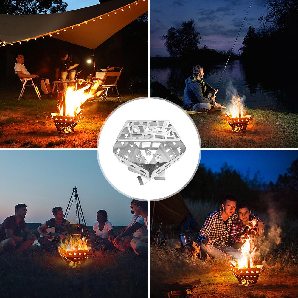 Bếp dã chiến thép không gỉ đốt gỗ củi với đĩa nướng BBQ để cắm trại ngoài trời